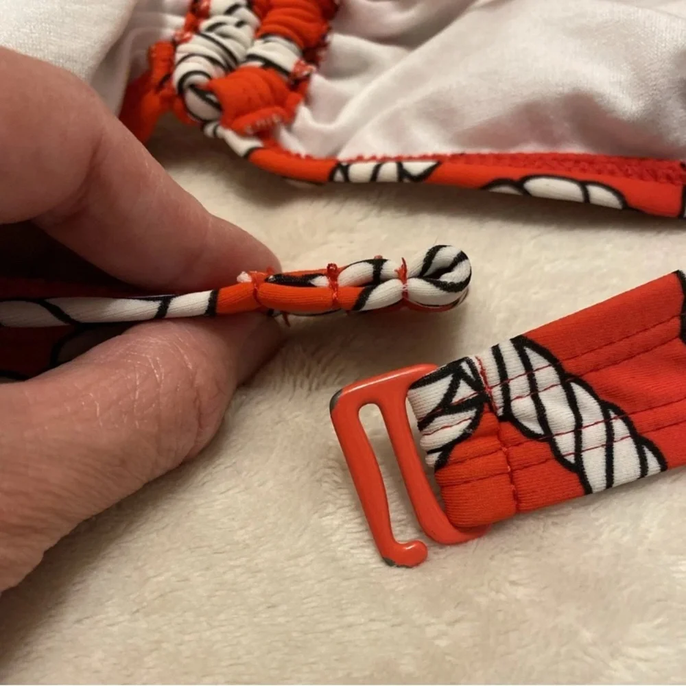Old Navy Red and White Rope Print Bikini Top